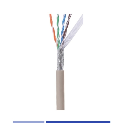 PVCジャケット Cat6 ネットワークケーブル 23AWG SFTP ネットワークケーブル 固体銅 4 ペア グレー 305Mtr
